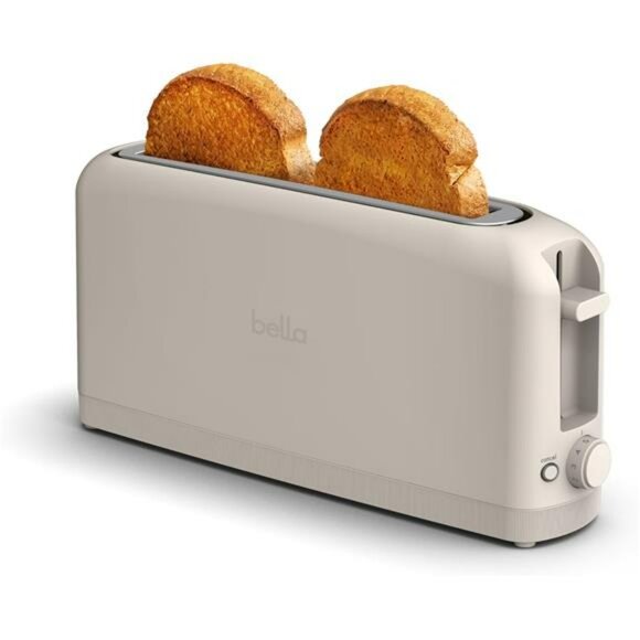Bella Slim 2 Slice Toaster Long Slot Shade Control Removable Tray Oatmilk